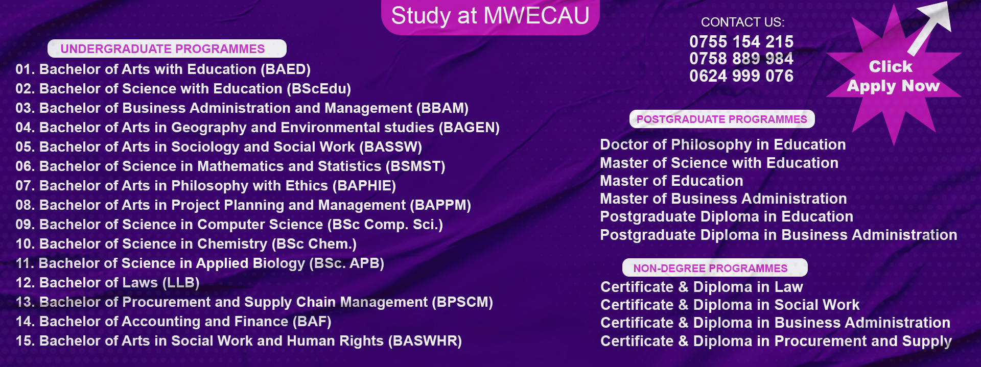 Study at MWECAU